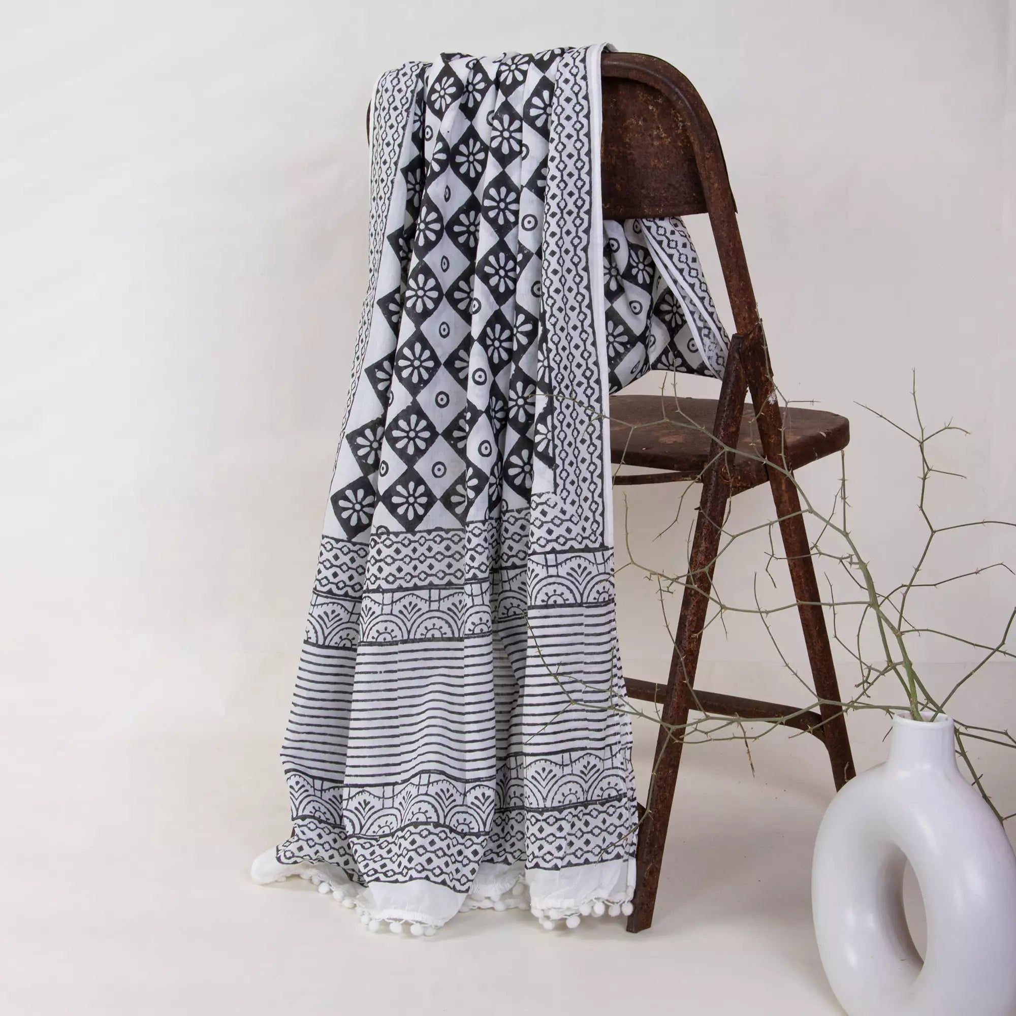 Floral Hand Block Printed Organic Cotton Ladies Dupatta